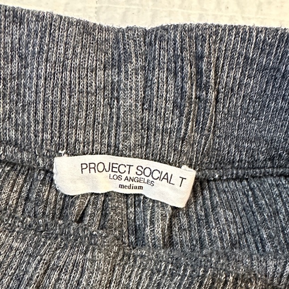 Project Social T Wide Leg Charcoal Knit Pants Medium NWOT Ribbed - Picture 3 of 8